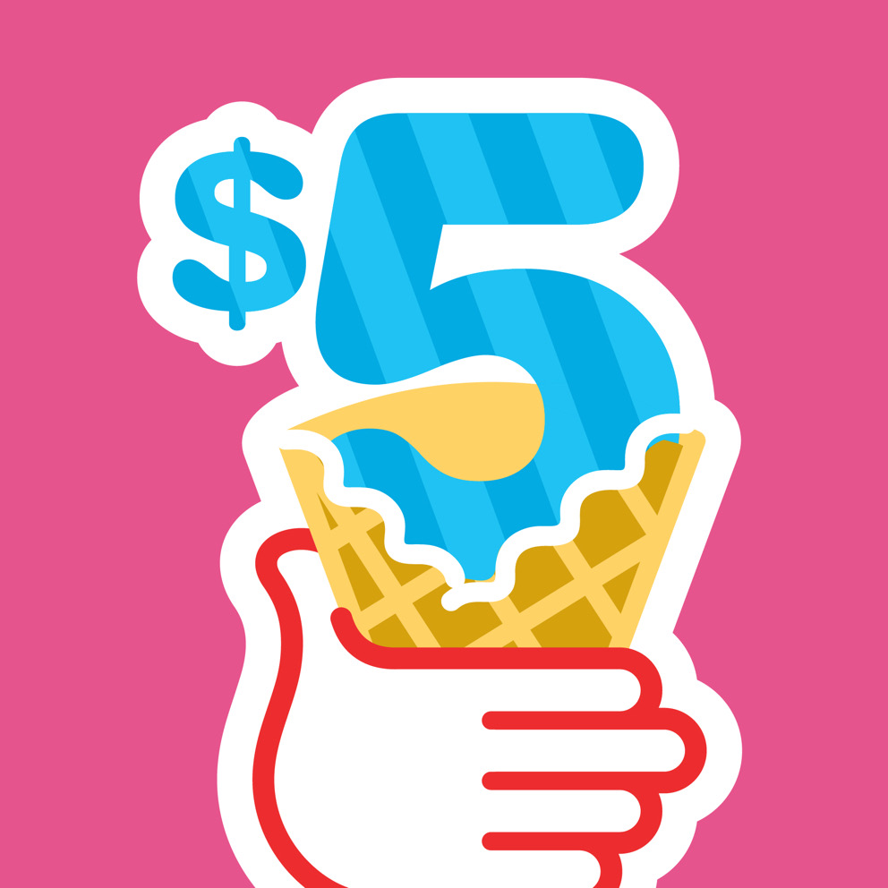 Illustration of ice cream creation in a waffle cone